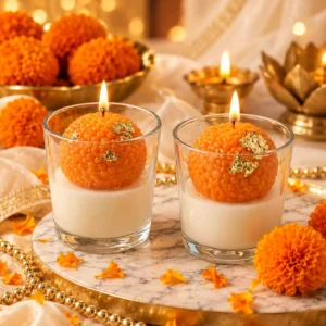 Tripti Mart Festive Ladoo-Shaped Decorative Candle Set – 4 Pieces - Image 1