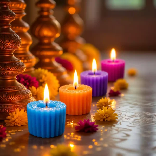 Tripti Mart Sparkle Glow Multicolour Decorative Candles – Pack of 4
