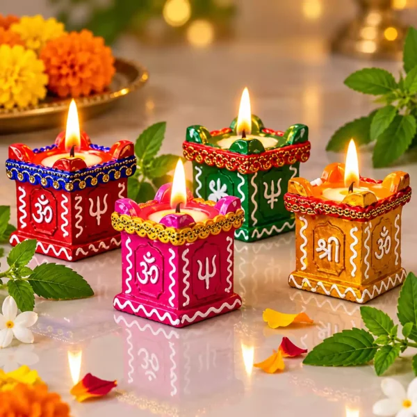 Traditional Tulsi Manch Decorative Candle Set