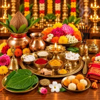 Festive Hindu Puja Thali Still Life
